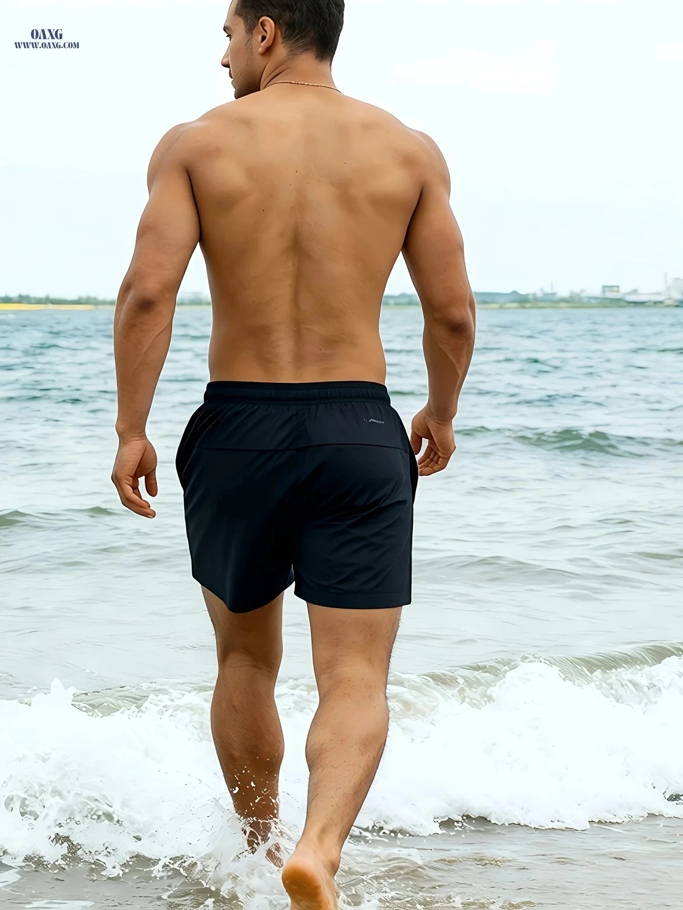 Men's Summer Beach Shorts - Fast Drying, Casual Solid Color Design   OAXG Black / FR S