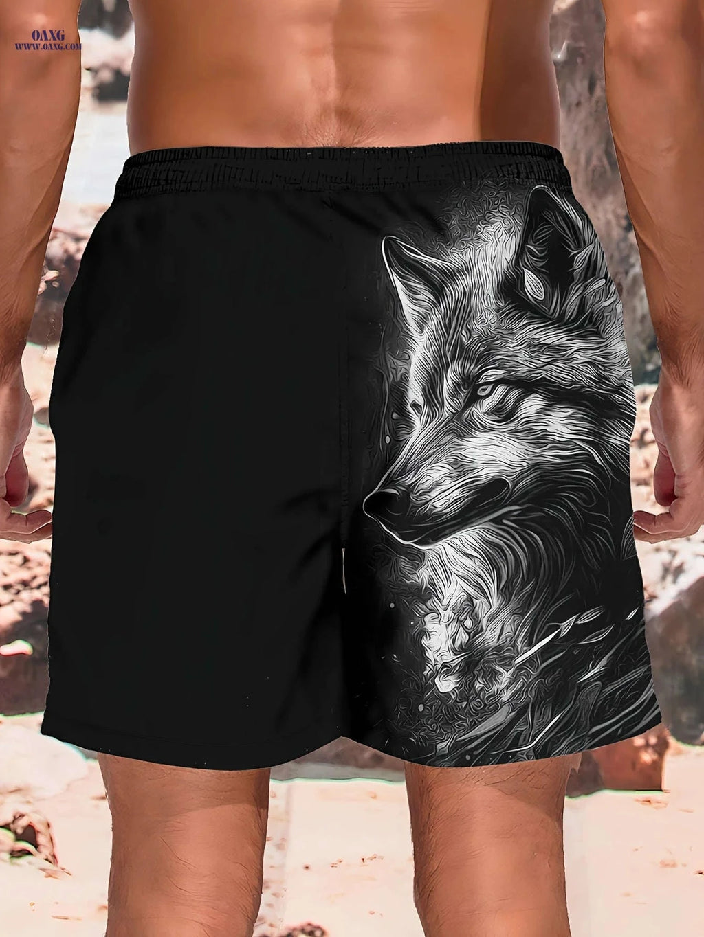 Men's Summer Beach Shorts - Fierce Wolf Head Print, Casual Style   OAXG Mixed Color / FR S