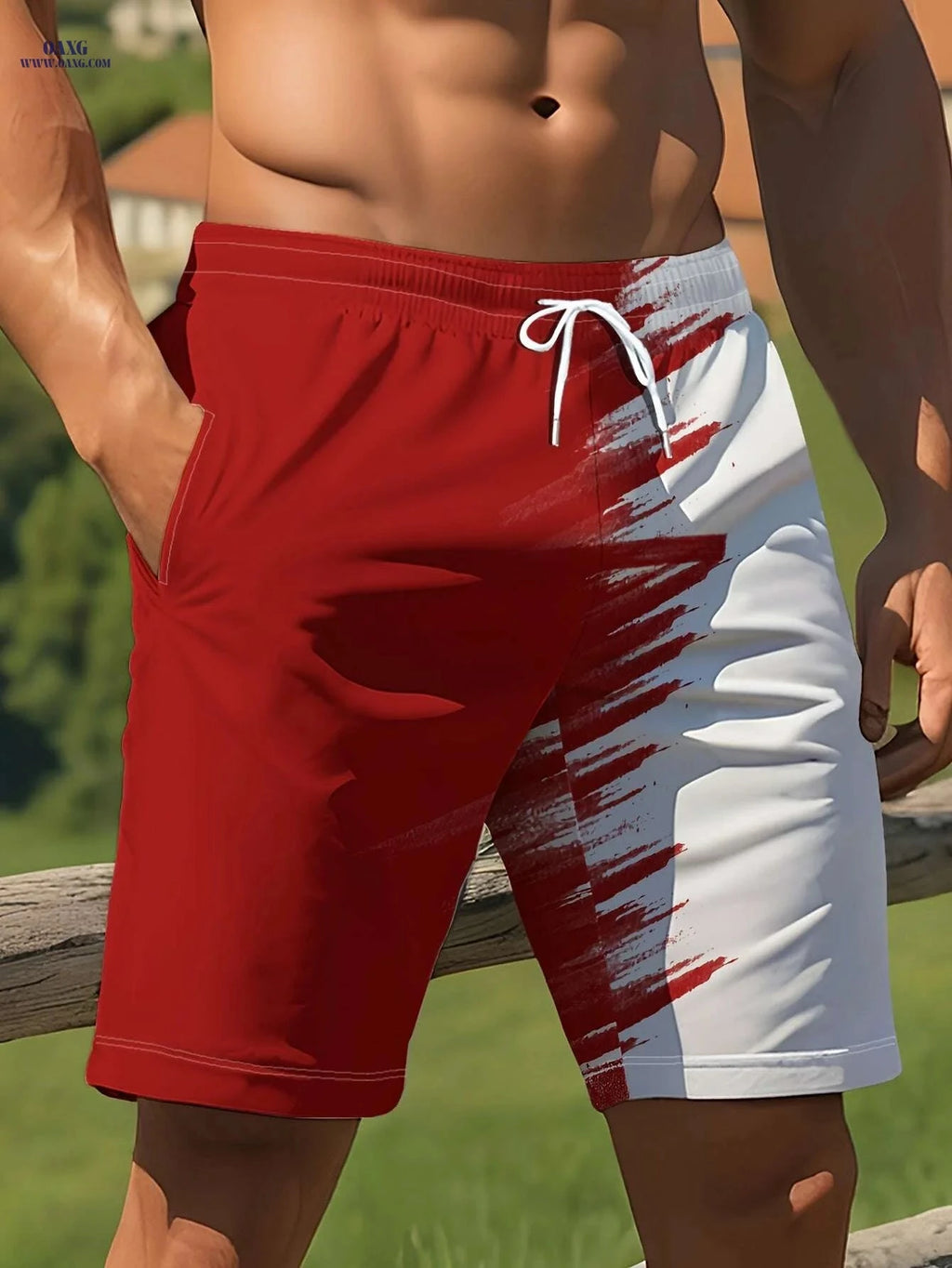Men's Summer Beach Shorts - Light Quick-Dry, Black & White Print   OAXG Mixed Color / S
