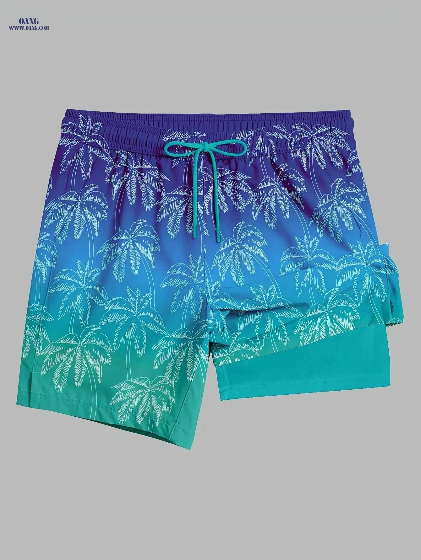 Men's Summer Beach Shorts - Tropical Palm Tree Print, Lightweight Swim Trunks   OAXG Blue / S