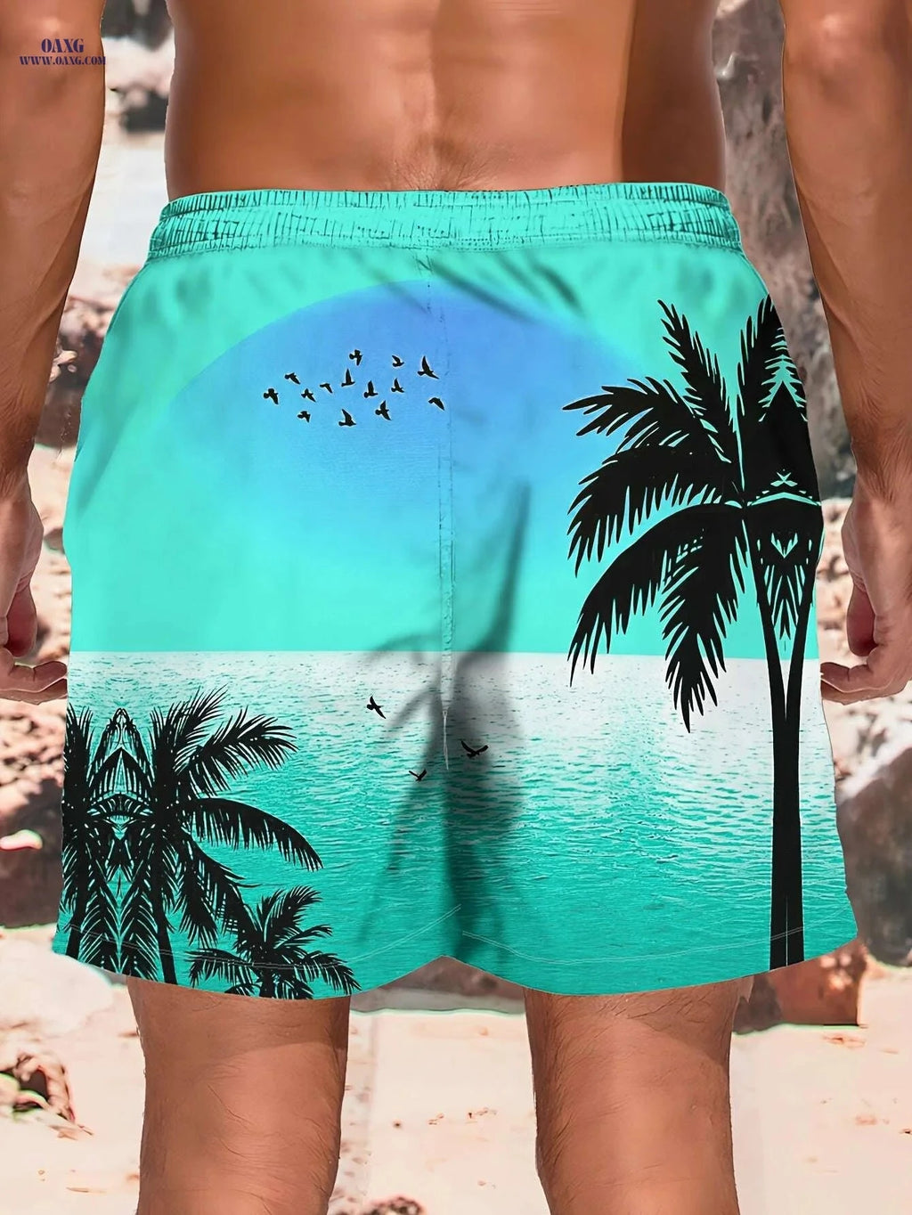 Men's Summer Beach Shorts - Vibrant Palm Tree Print, Lightweight & Casual   OAXG Mixed Color / S