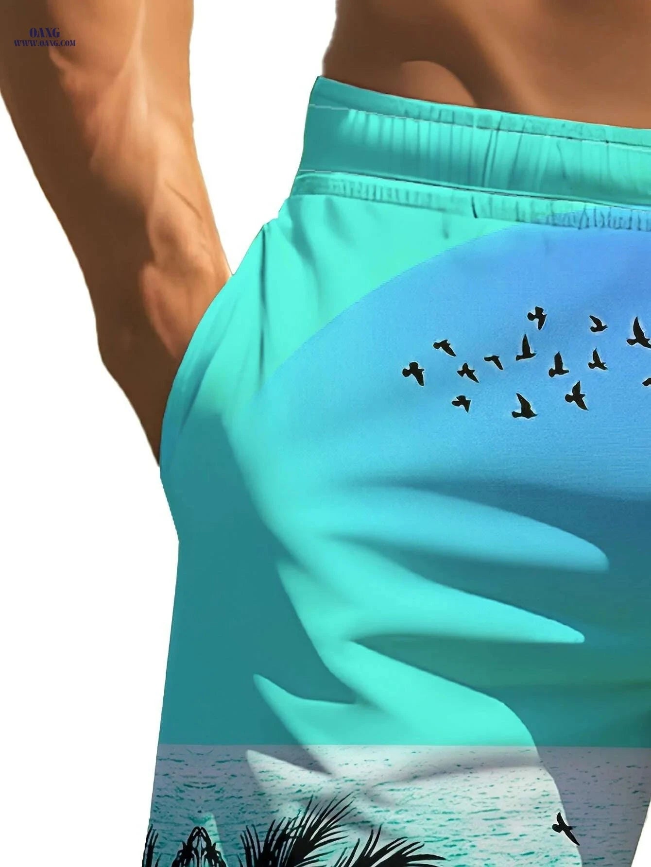 Men's Summer Beach Shorts - Vibrant Palm Tree Print, Lightweight & Casual   OAXG Mixed Color / S