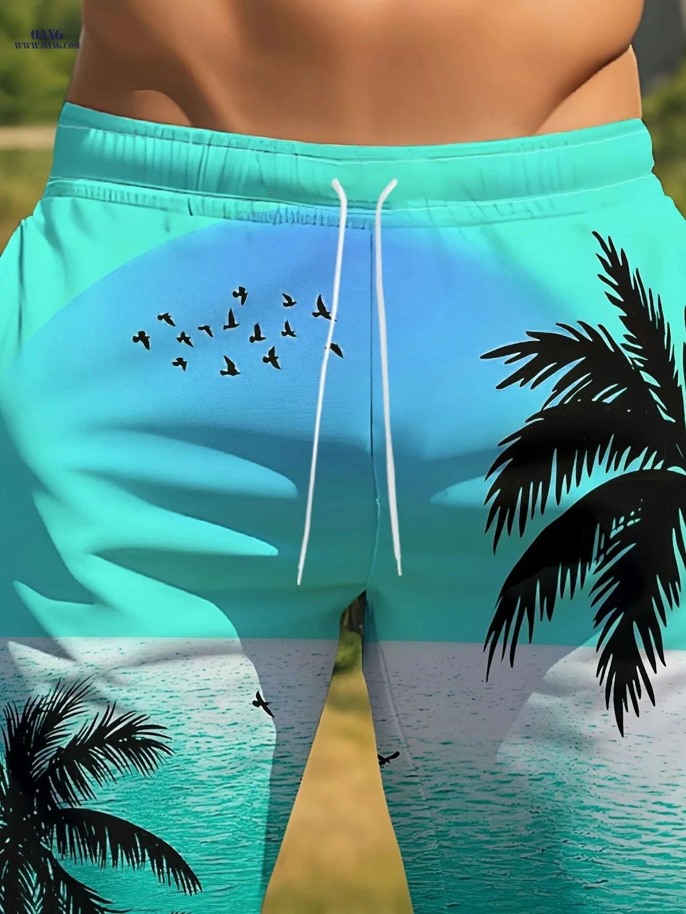 Men's Summer Beach Shorts - Vibrant Palm Tree Print, Lightweight & Casual   OAXG Mixed Color / S