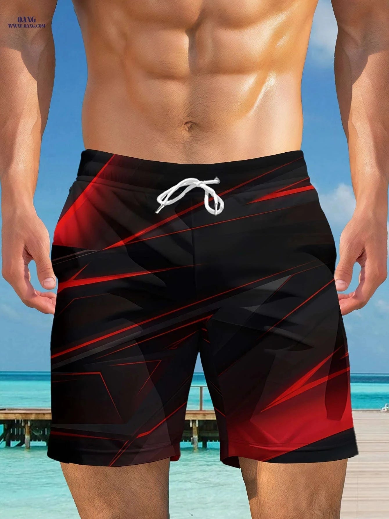 Men's Summer Breathable Shorts - Casual Drawstring, Geometric Print   OAXG 【Multicolor】 / FR S