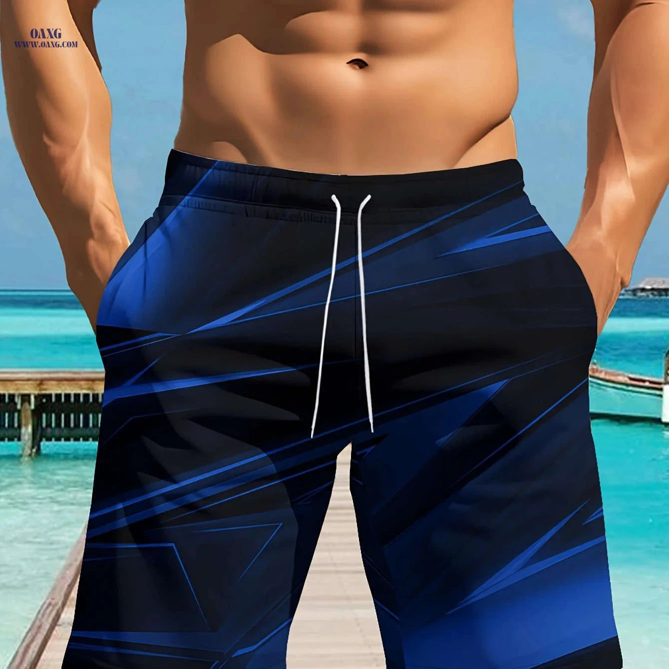 Men's Summer Breathable Shorts - Casual Drawstring, Geometric Print   OAXG 【Multicolor】 / FR S