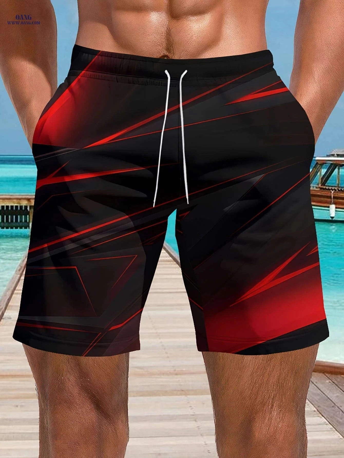 Men's Summer Breathable Shorts - Casual Drawstring, Geometric Print   OAXG 【Multicolor】 / FR S