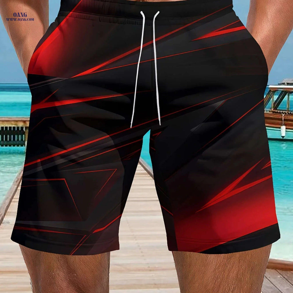 Men's Summer Breathable Shorts - Casual Drawstring, Geometric Print   OAXG 