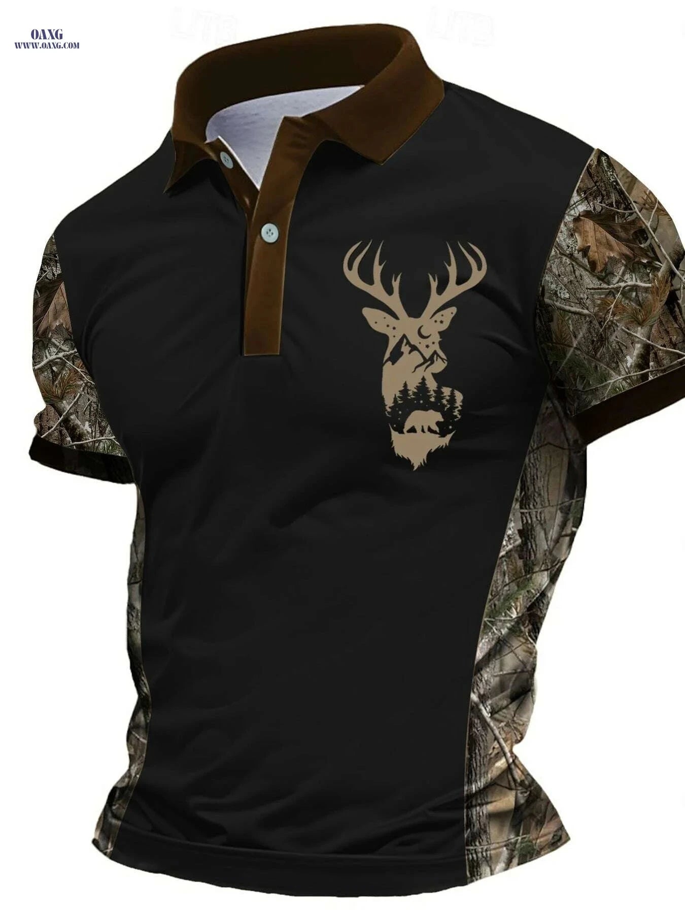 Men's Summer Camo Shirt - Breathable Short Sleeve Casual Top   OAXG Dark Brown / S