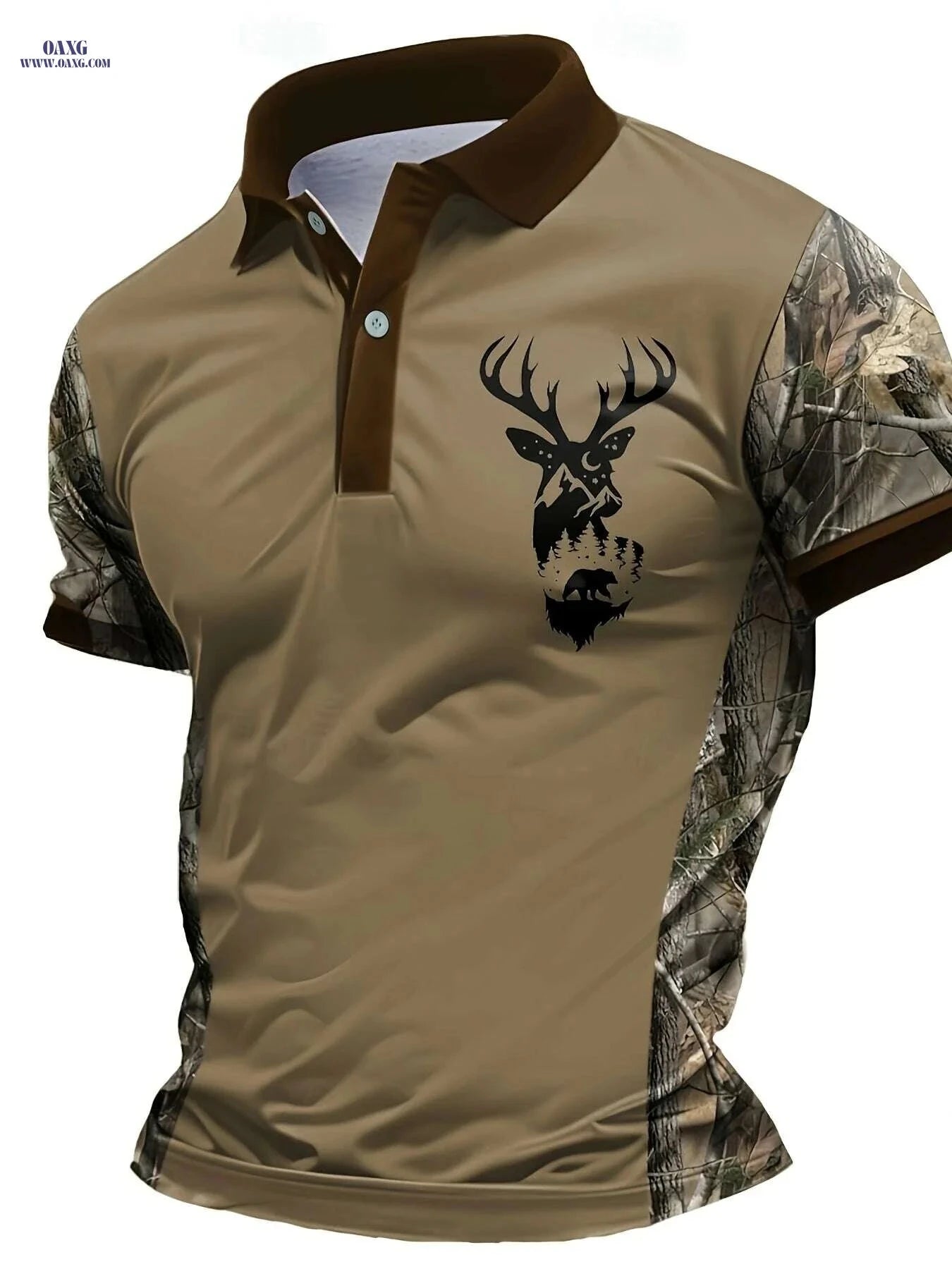 Men's Summer Camo Shirt - Breathable Short Sleeve Casual Top   OAXG Dark Brown / S
