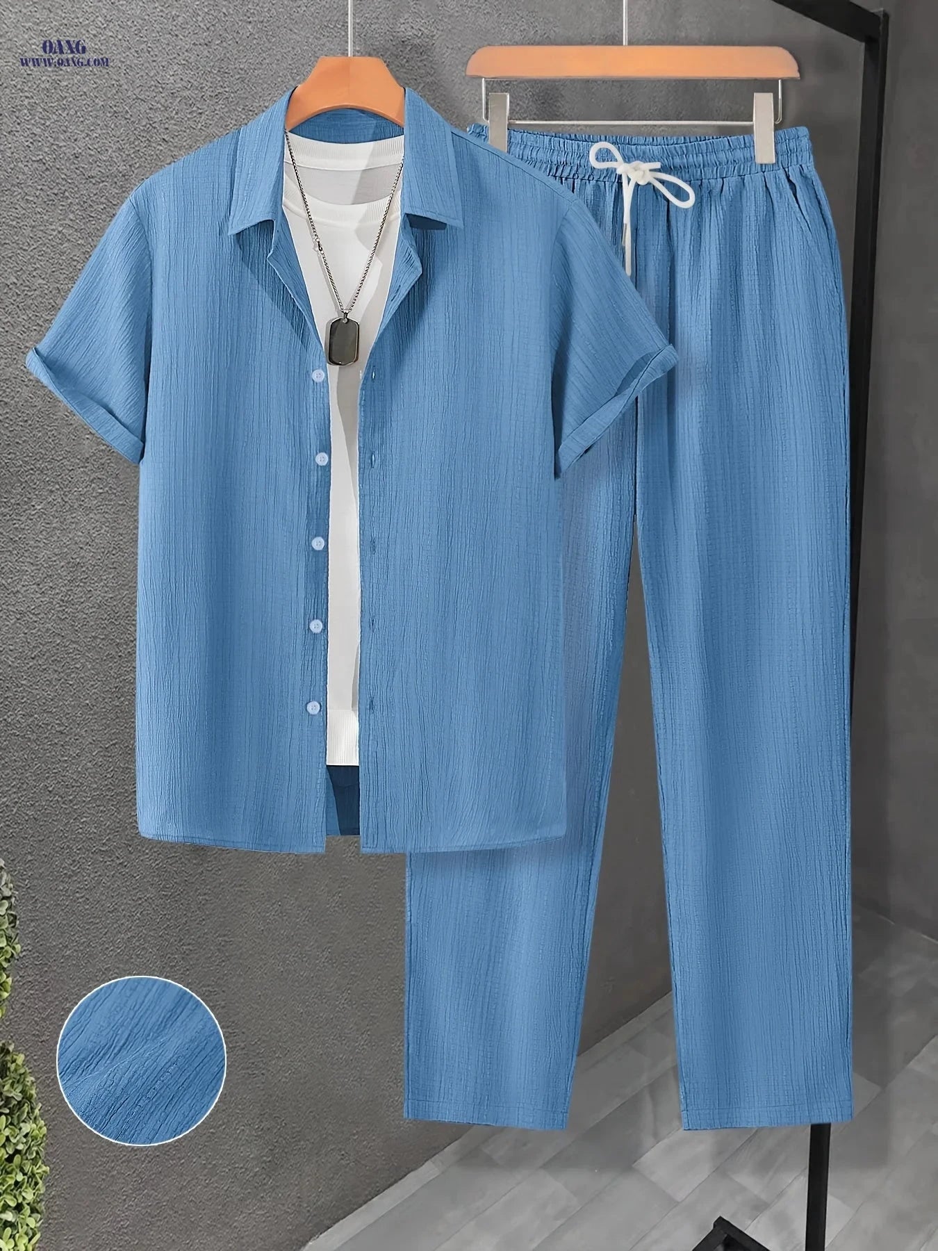 Men's Summer Casual 2-Piece Outfit - Breathable Shirt & Pants Set   OAXG Dark Brown / FR S