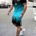 Men's Summer Casual Jogging Set - Ombre Striped Print & Pocket Shorts   OAXG Black Color+Blue / FR S