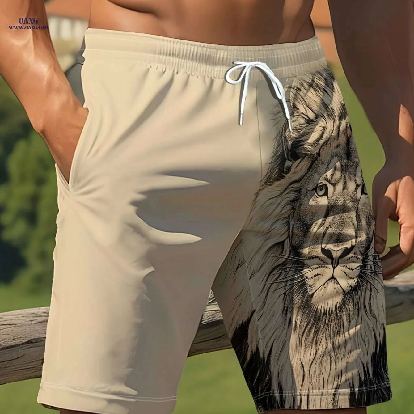 Men's Summer Casual Lion Print Beach Shorts - Lightweight & Stylish   OAXG Mixed Color / S