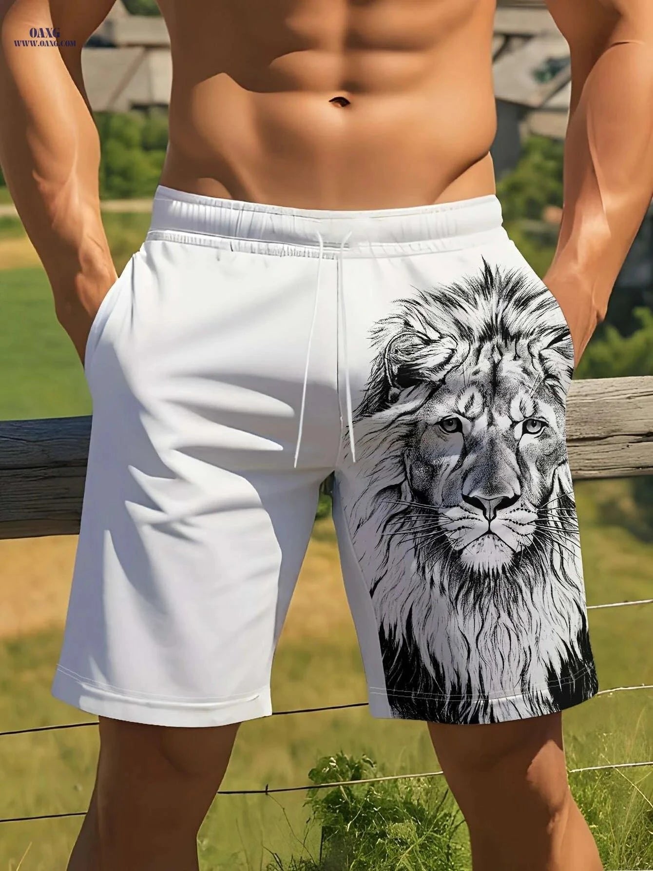 Men's Summer Casual Lion Print Beach Shorts - Lightweight & Stylish   OAXG Mixed Color / S