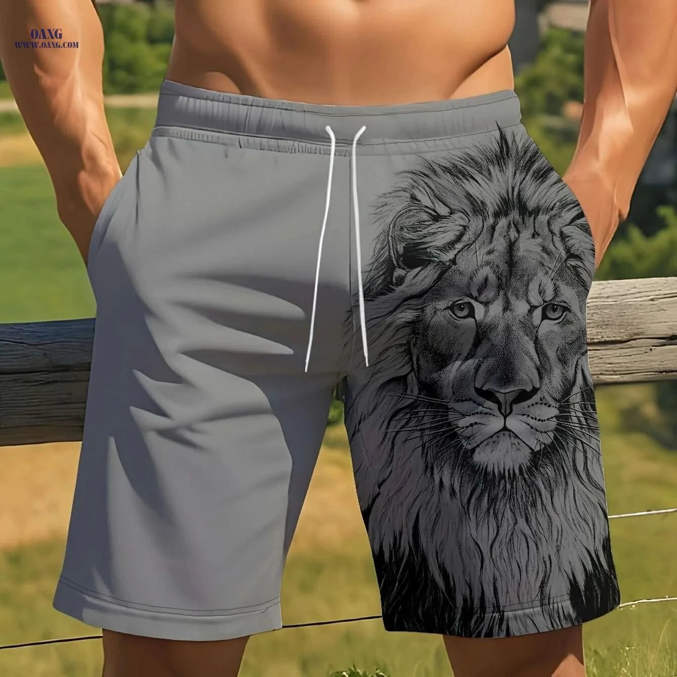 Men's Summer Casual Lion Print Beach Shorts - Lightweight & Stylish   OAXG Mixed Color / S