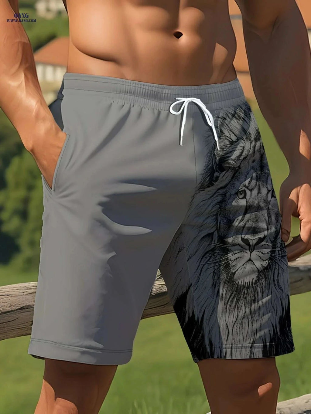 Men's Summer Casual Lion Print Beach Shorts - Lightweight & Stylish   OAXG Mixed Color / S