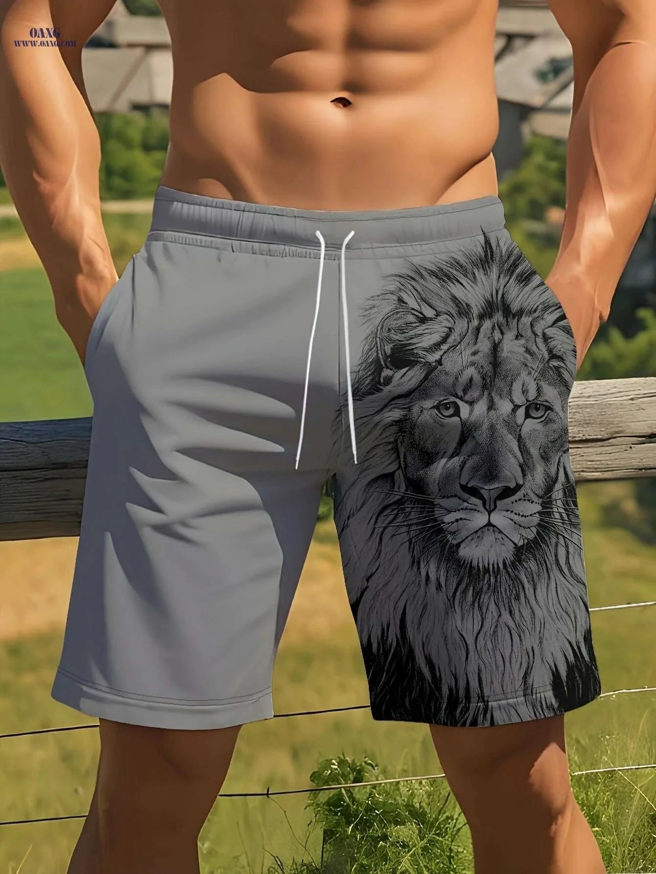 Men's Summer Casual Lion Print Beach Shorts - Lightweight & Stylish   OAXG Mixed Color / S