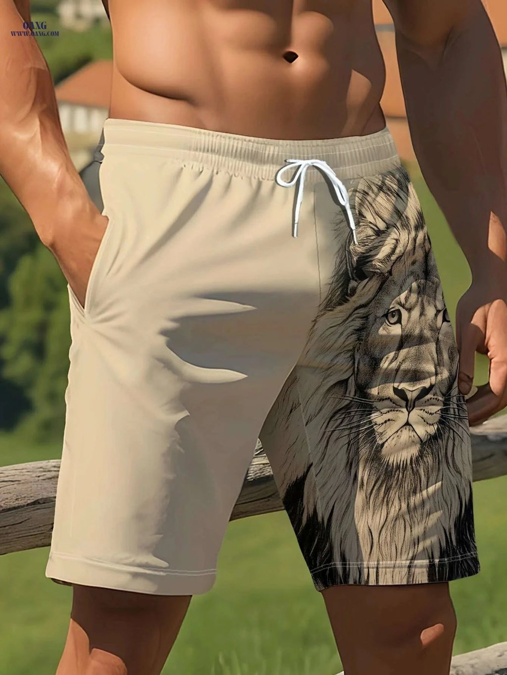 Men's Summer Casual Lion Print Beach Shorts - Lightweight & Stylish   OAXG Mixed Color / S