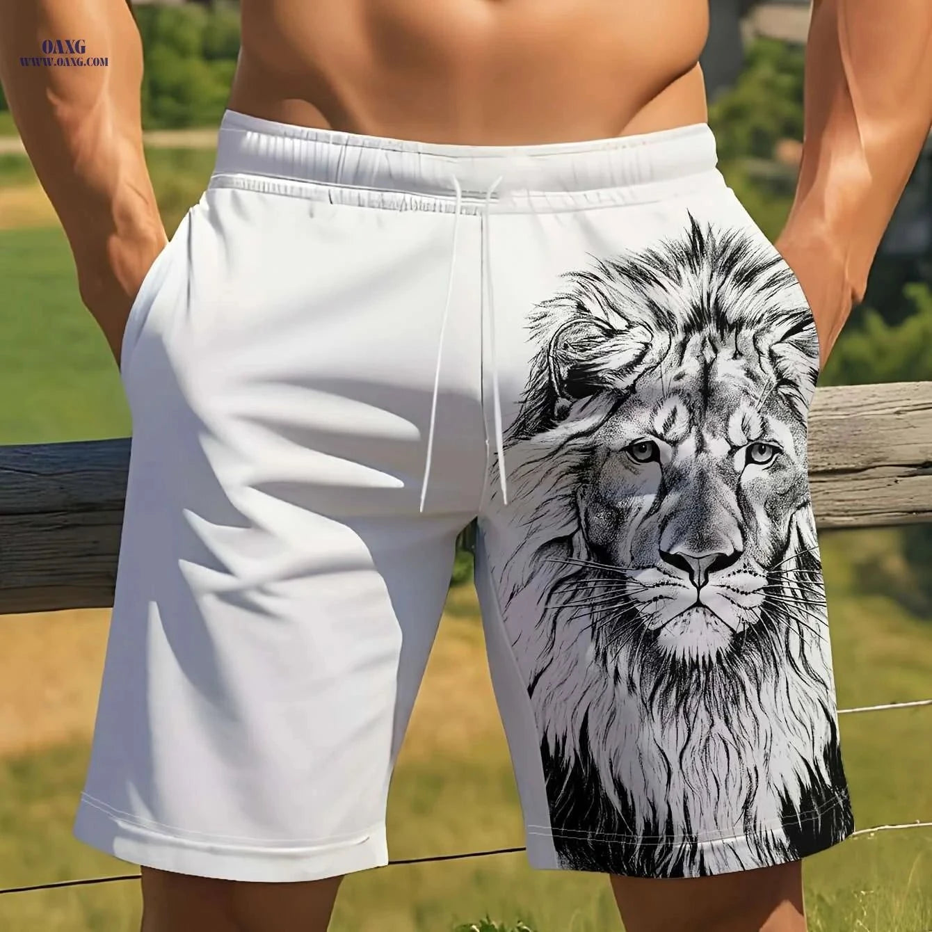 Men's Summer Casual Lion Print Beach Shorts - Lightweight & Stylish   OAXG Mixed Color / S