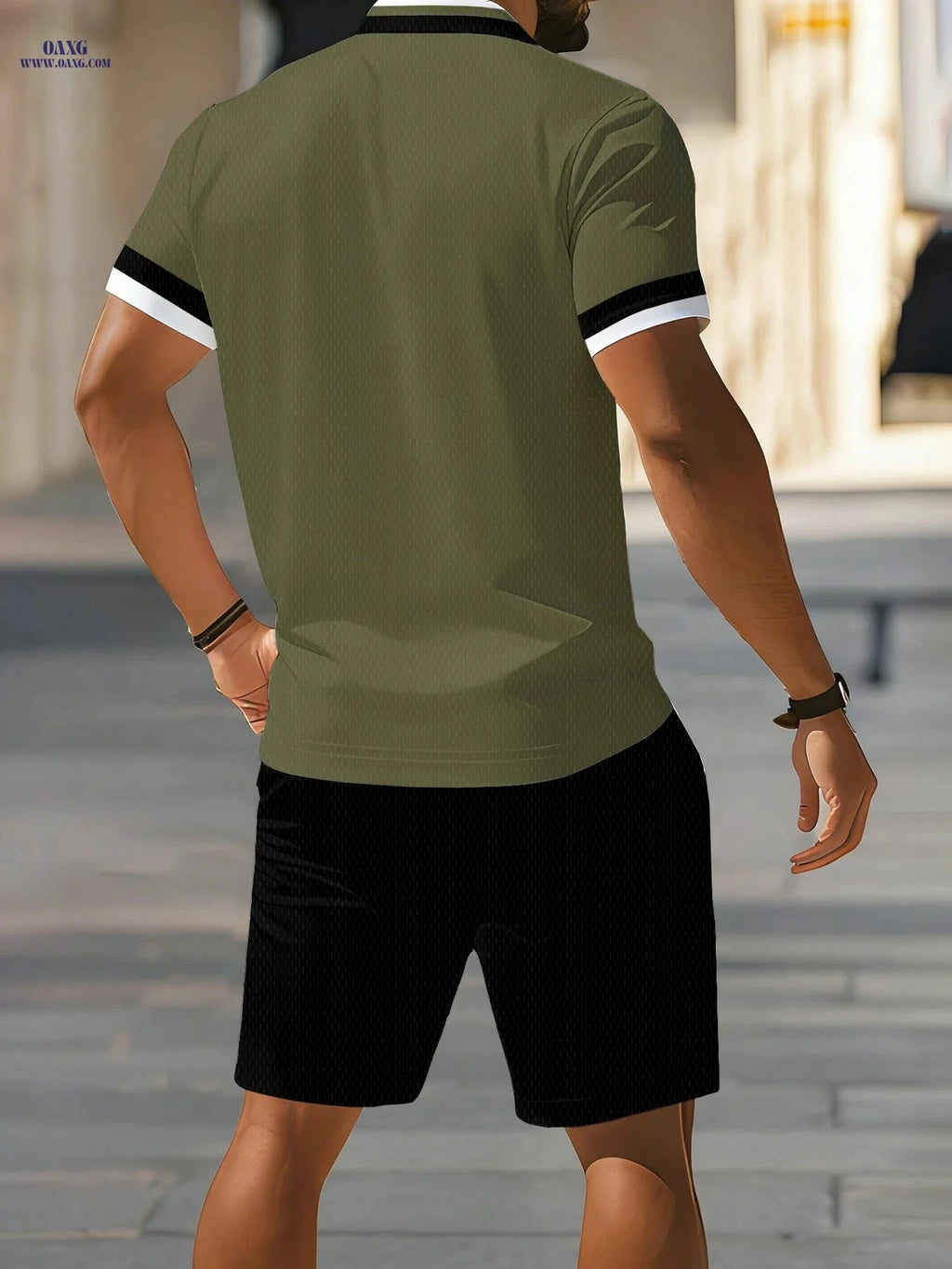 Men's Summer Casual Polo Shirt & Shorts Set - Digital Print Style   OAXG 