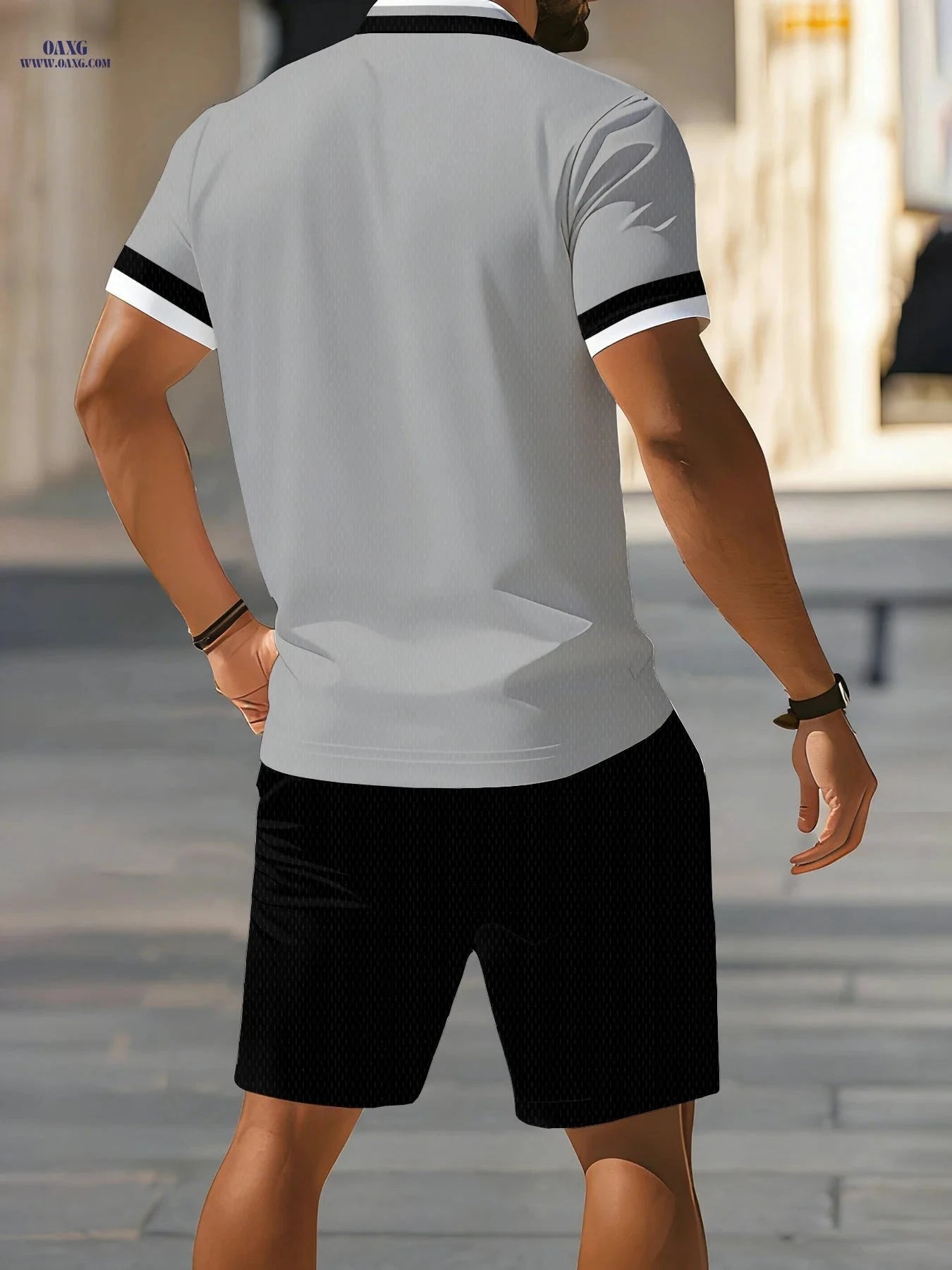 Men's Summer Casual Polo Shirt & Shorts Set - Digital Print Style   OAXG 
