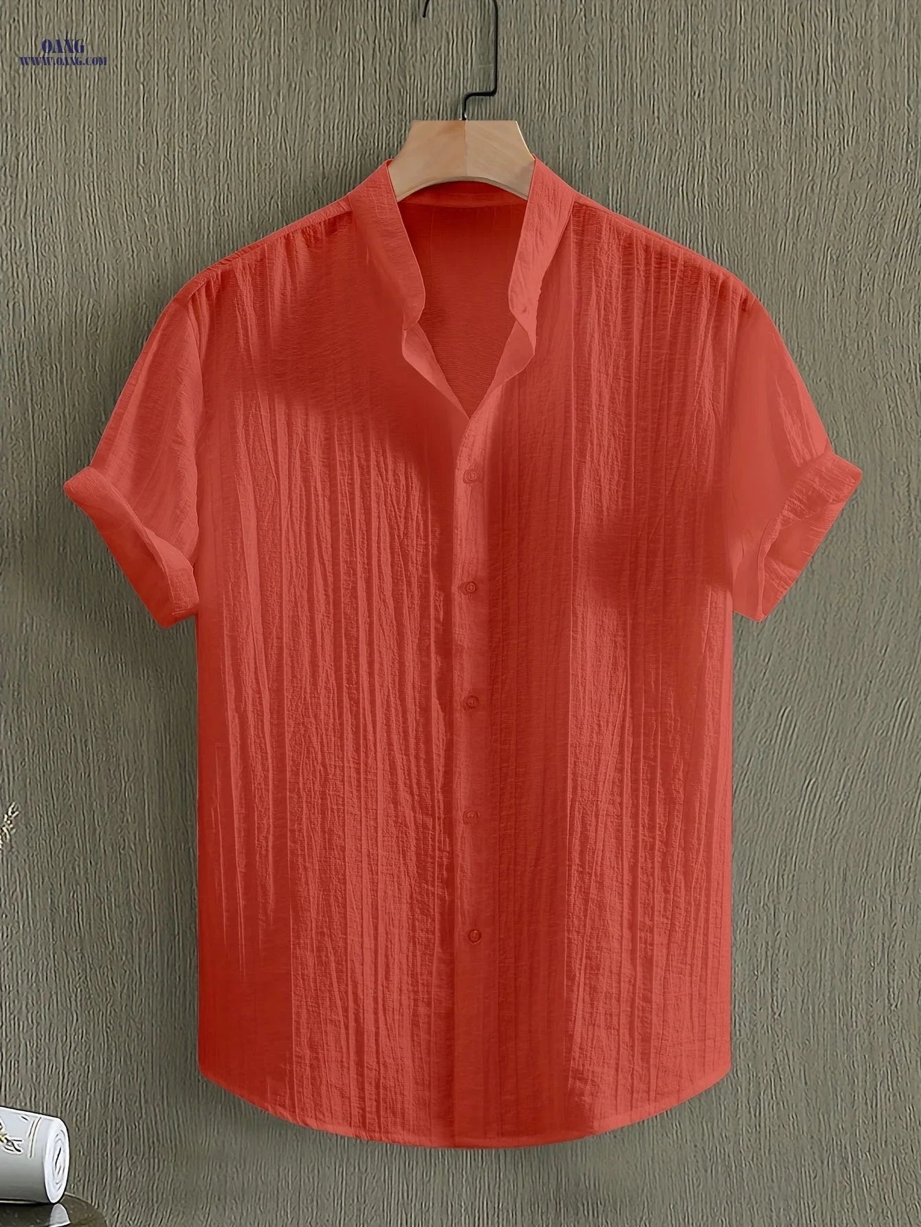 Men’s Summer Casual Sheer Short Sleeve Stand Collar Shirt   OAXG 