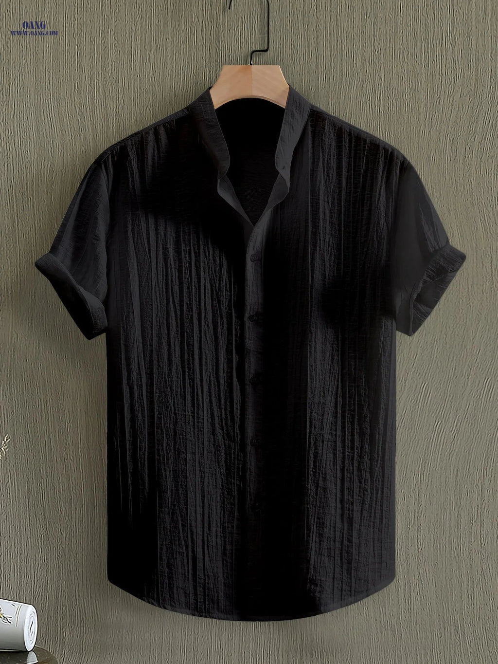 Men’s Summer Casual Sheer Short Sleeve Stand Collar Shirt   OAXG 