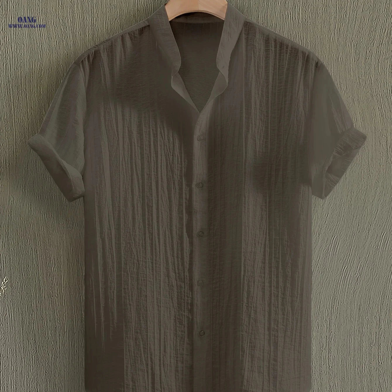 Men’s Summer Casual Sheer Short Sleeve Stand Collar Shirt   OAXG 