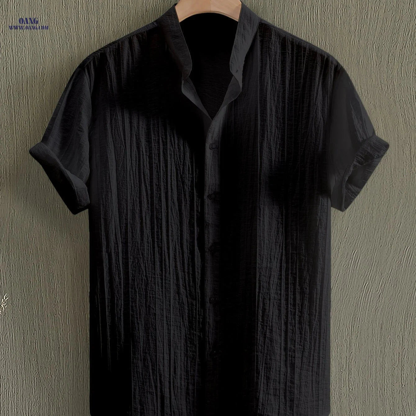 Men’s Summer Casual Sheer Short Sleeve Stand Collar Shirt   OAXG 