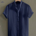 Men’s Summer Casual Sheer Short Sleeve Stand Collar Shirt   OAXG Navy Color / FR S