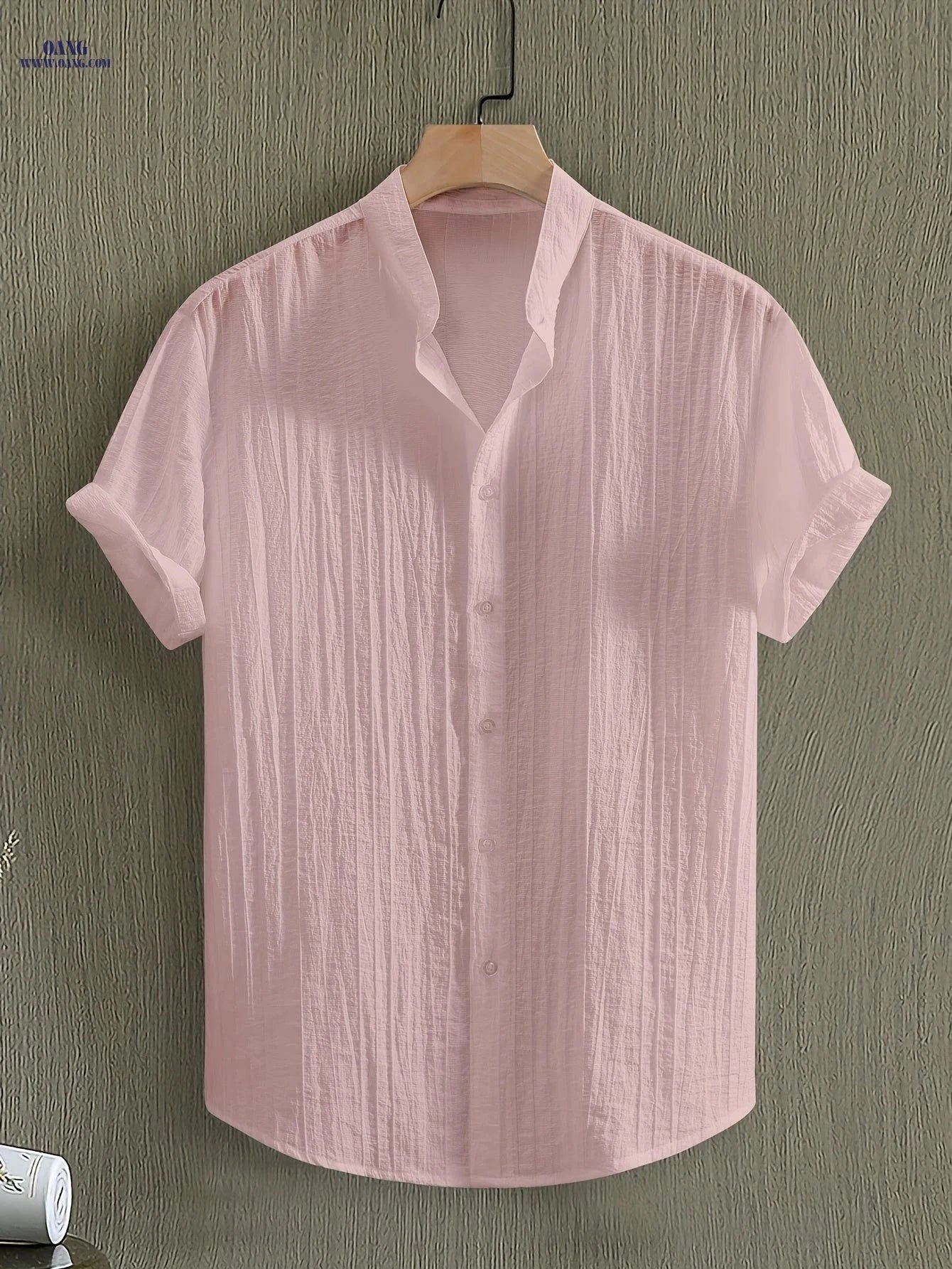 Men’s Summer Casual Sheer Short Sleeve Stand Collar Shirt   OAXG Navy Color / FR S