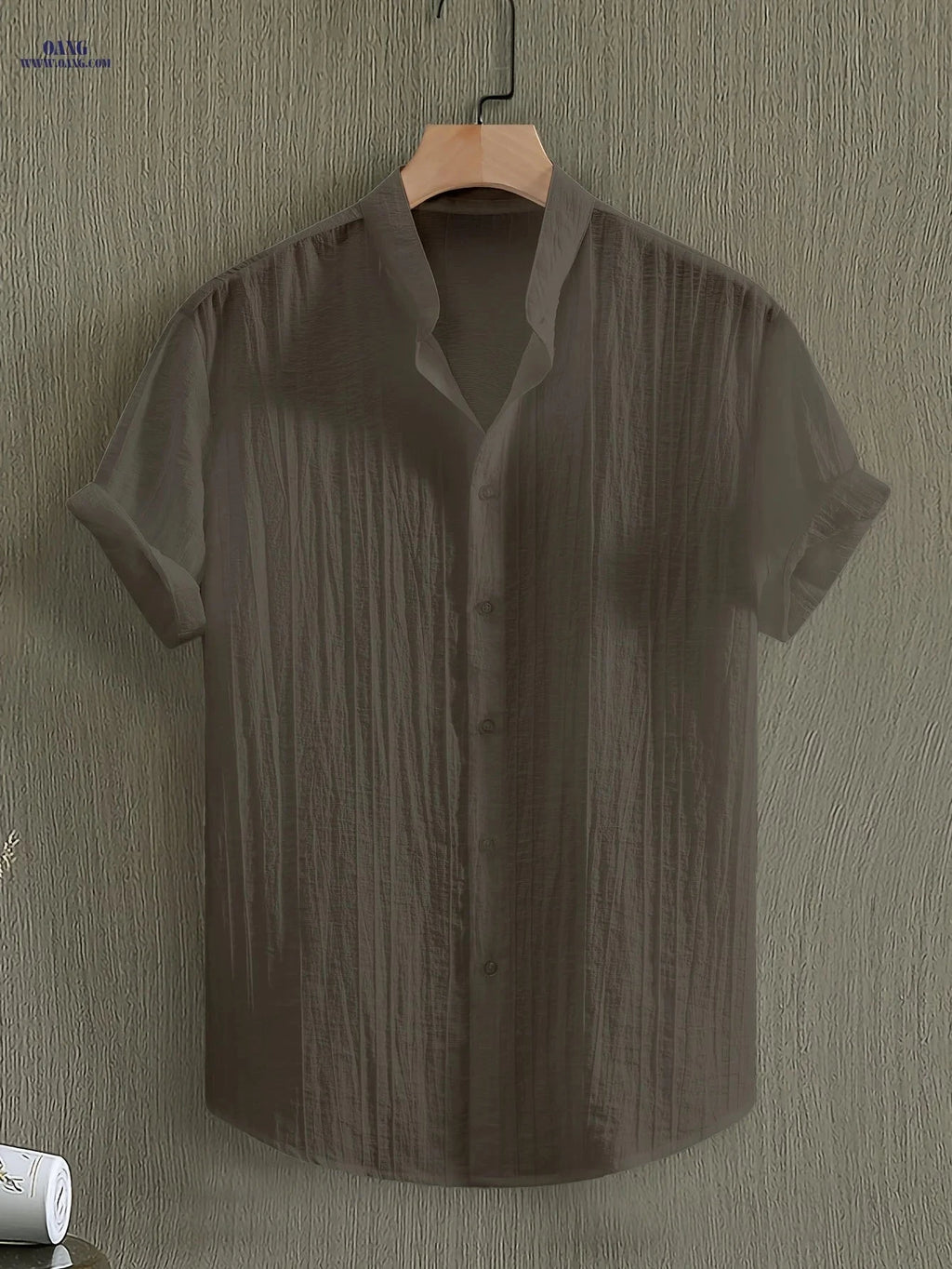 Men’s Summer Casual Sheer Short Sleeve Stand Collar Shirt   OAXG Navy Color / FR S