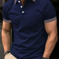 Men's Summer Casual Solid Color Shirt - Short Sleeve, Stylish Design   OAXG Navy Blue / S