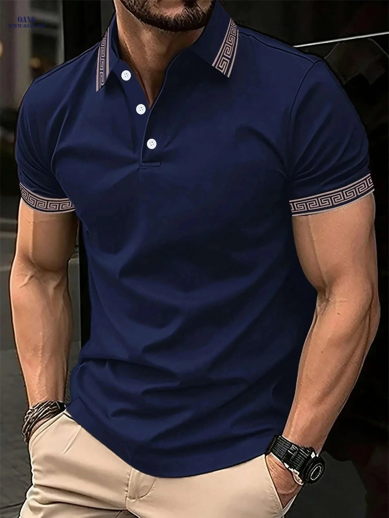 Men's Summer Casual Solid Color Shirt - Short Sleeve, Stylish Design   OAXG Navy Blue / S