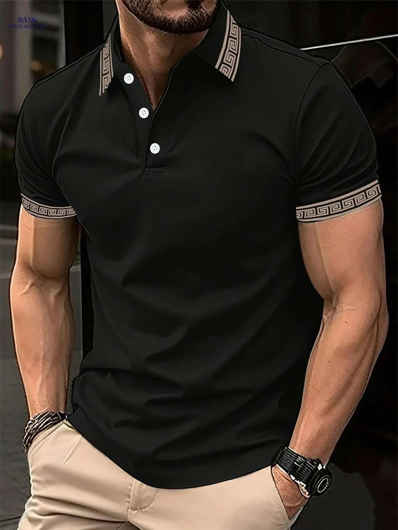 Men's Summer Casual Solid Color Shirt - Short Sleeve, Stylish Design   OAXG Navy Blue / S