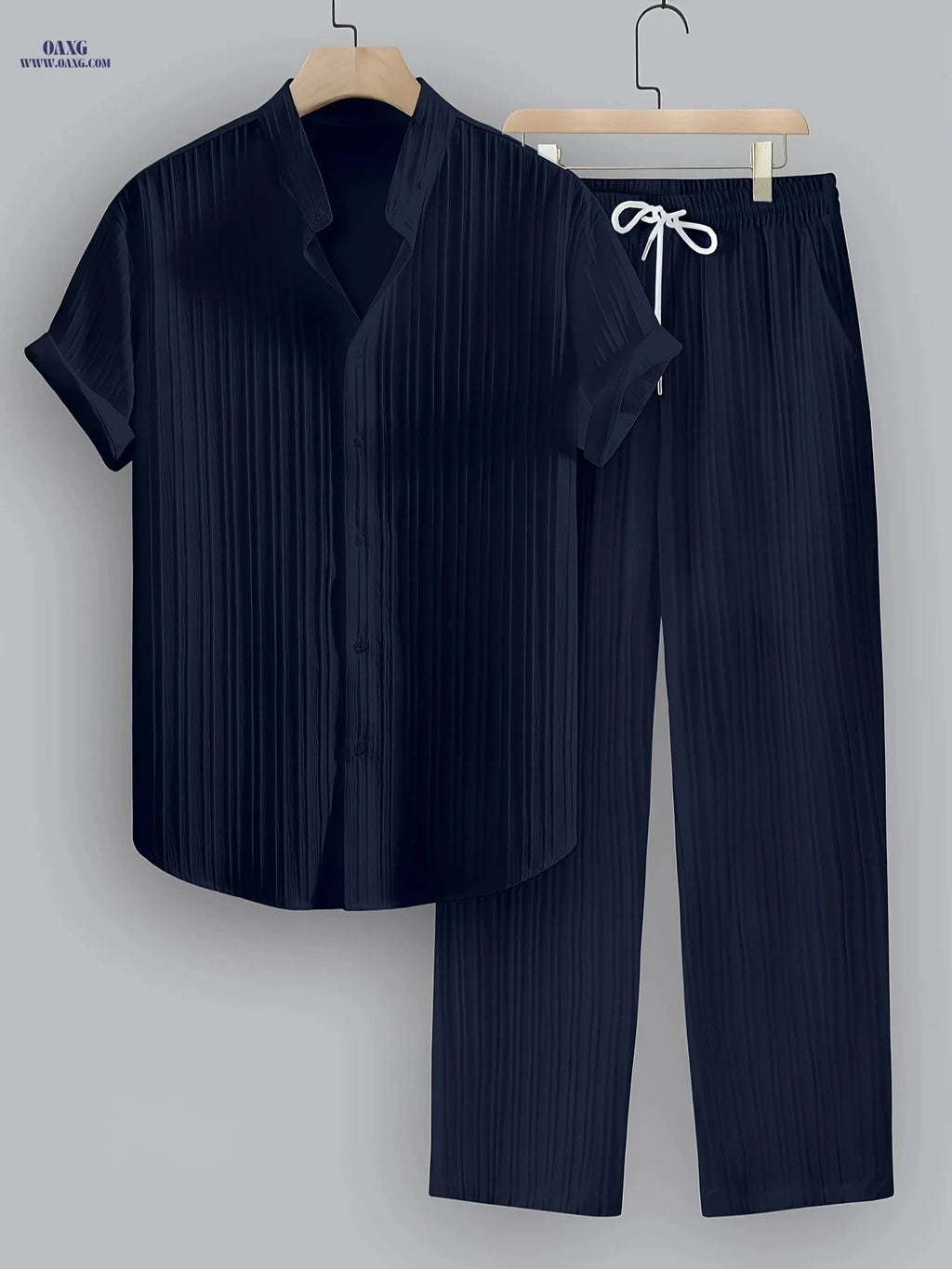 Men's Summer Casual Striped Set - Short Sleeve Shirt & Pants   OAXG 