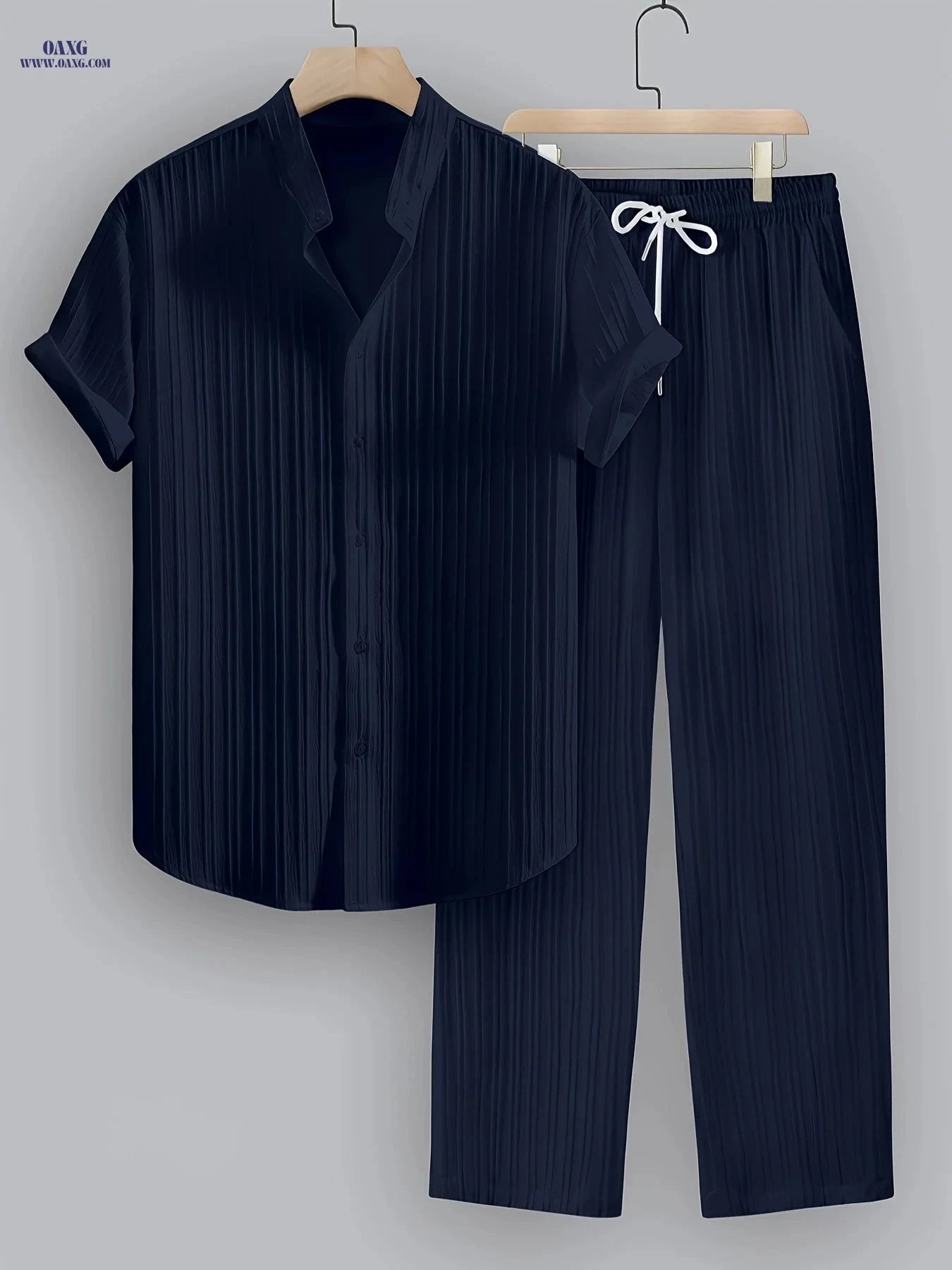 Men's Summer Casual Striped Set - Short Sleeve Shirt & Pants   OAXG 