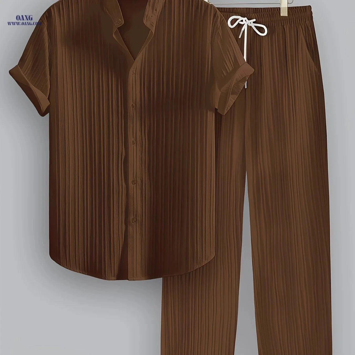 Men's Summer Casual Striped Set - Short Sleeve Shirt & Pants   OAXG 