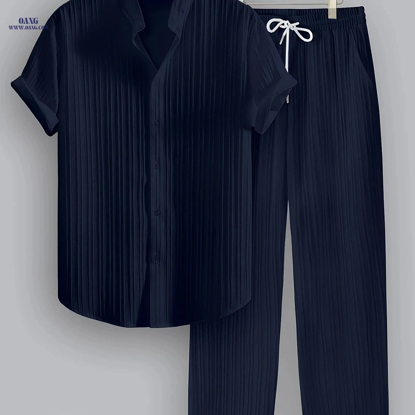 Men's Summer Casual Striped Set - Short Sleeve Shirt & Pants   OAXG 
