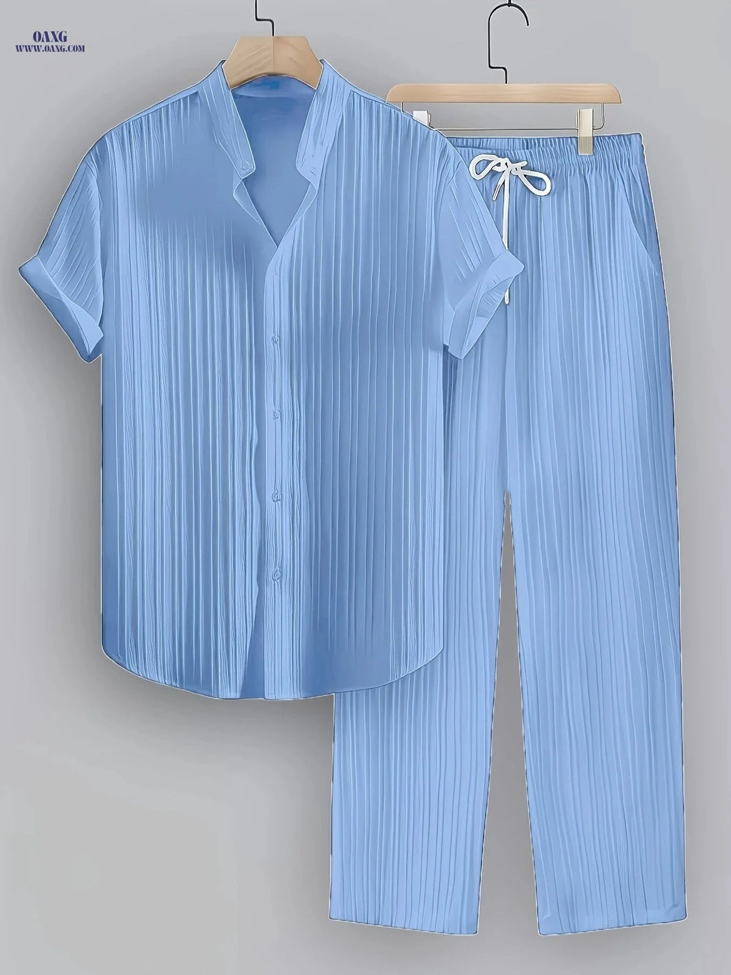 Men's Summer Casual Striped Set - Short Sleeve Shirt & Pants   OAXG 