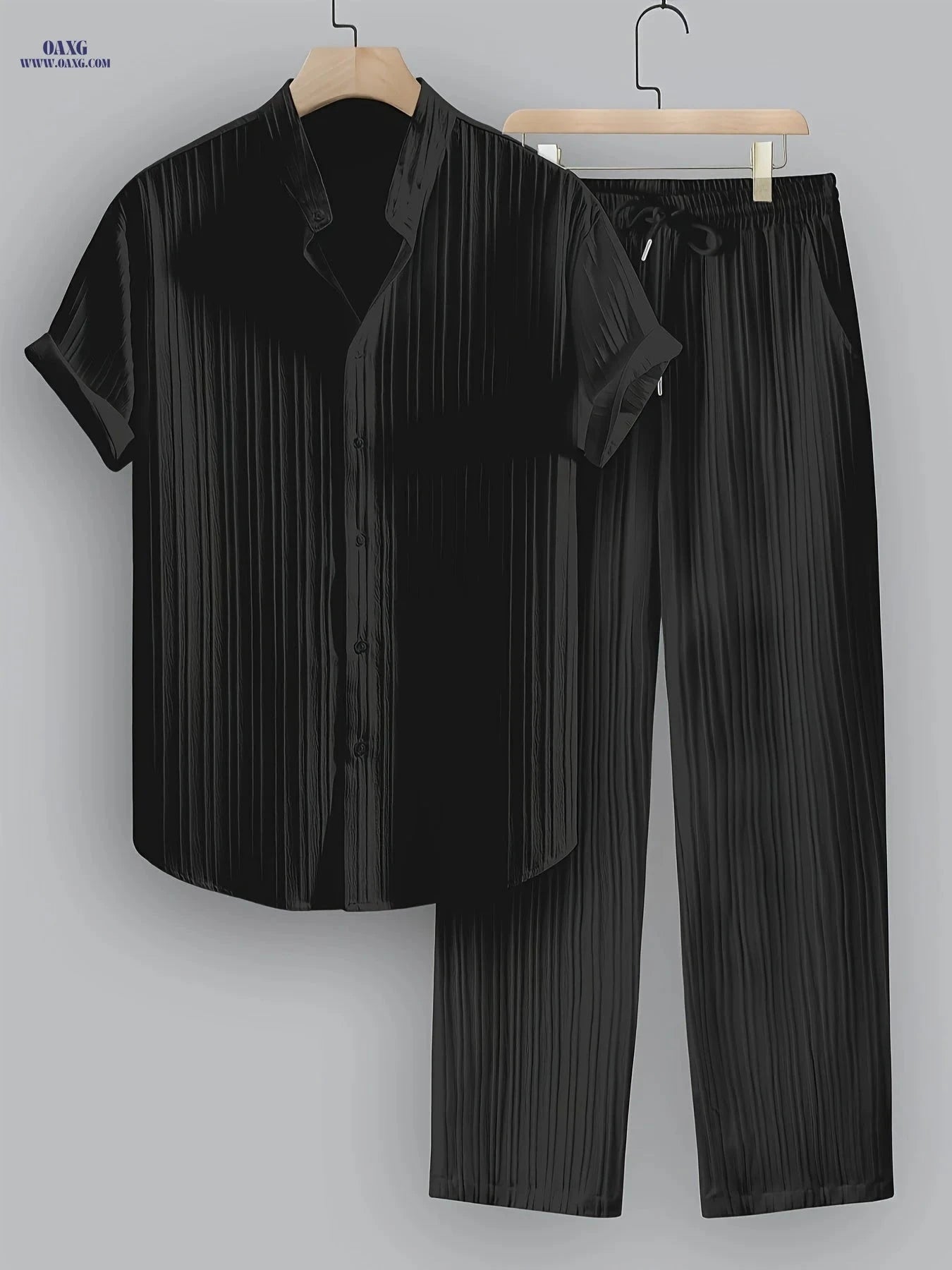 Men's Summer Casual Striped Set - Short Sleeve Shirt & Pants   OAXG 