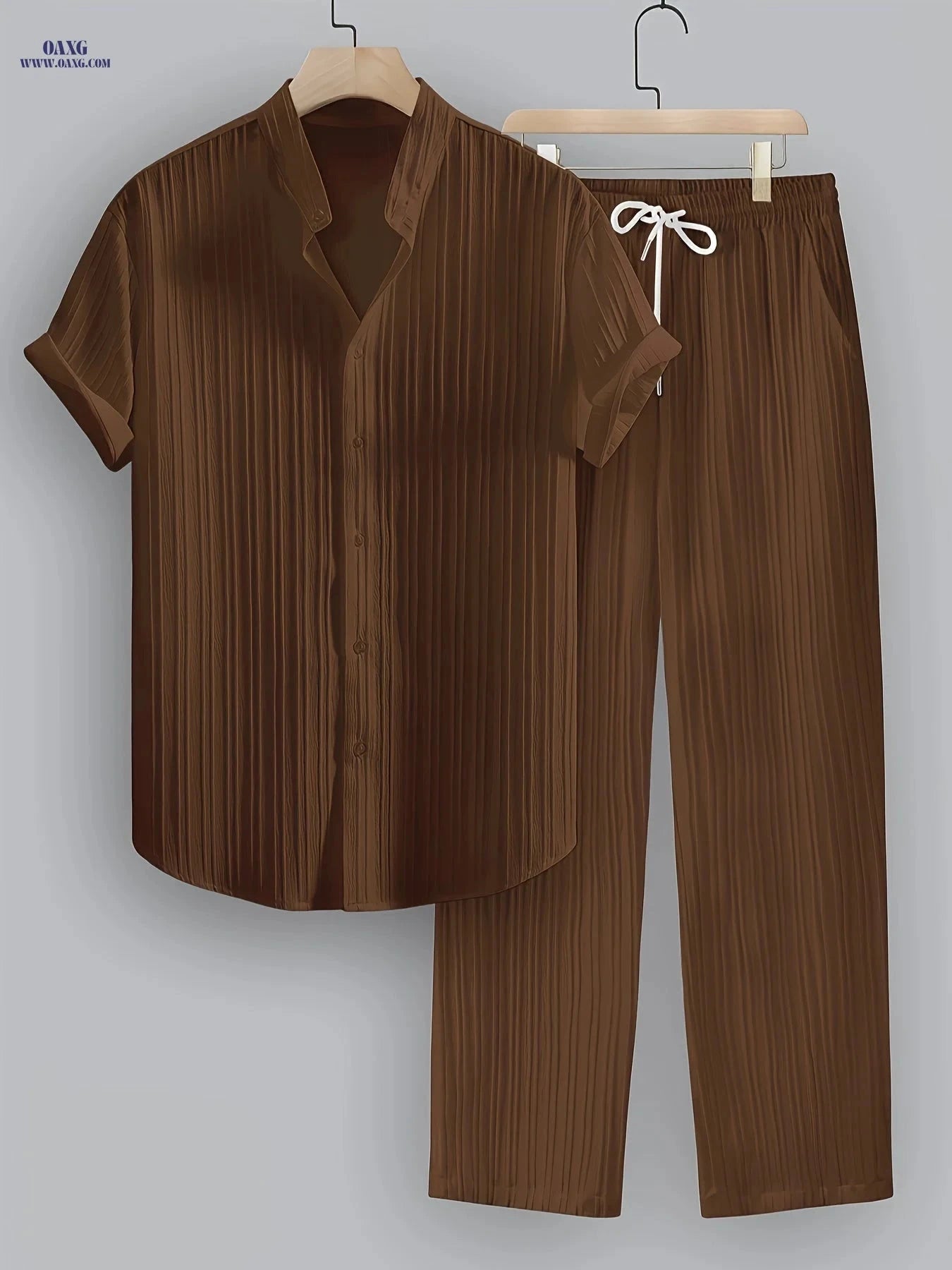 Men's Summer Casual Striped Set - Short Sleeve Shirt & Pants   OAXG 