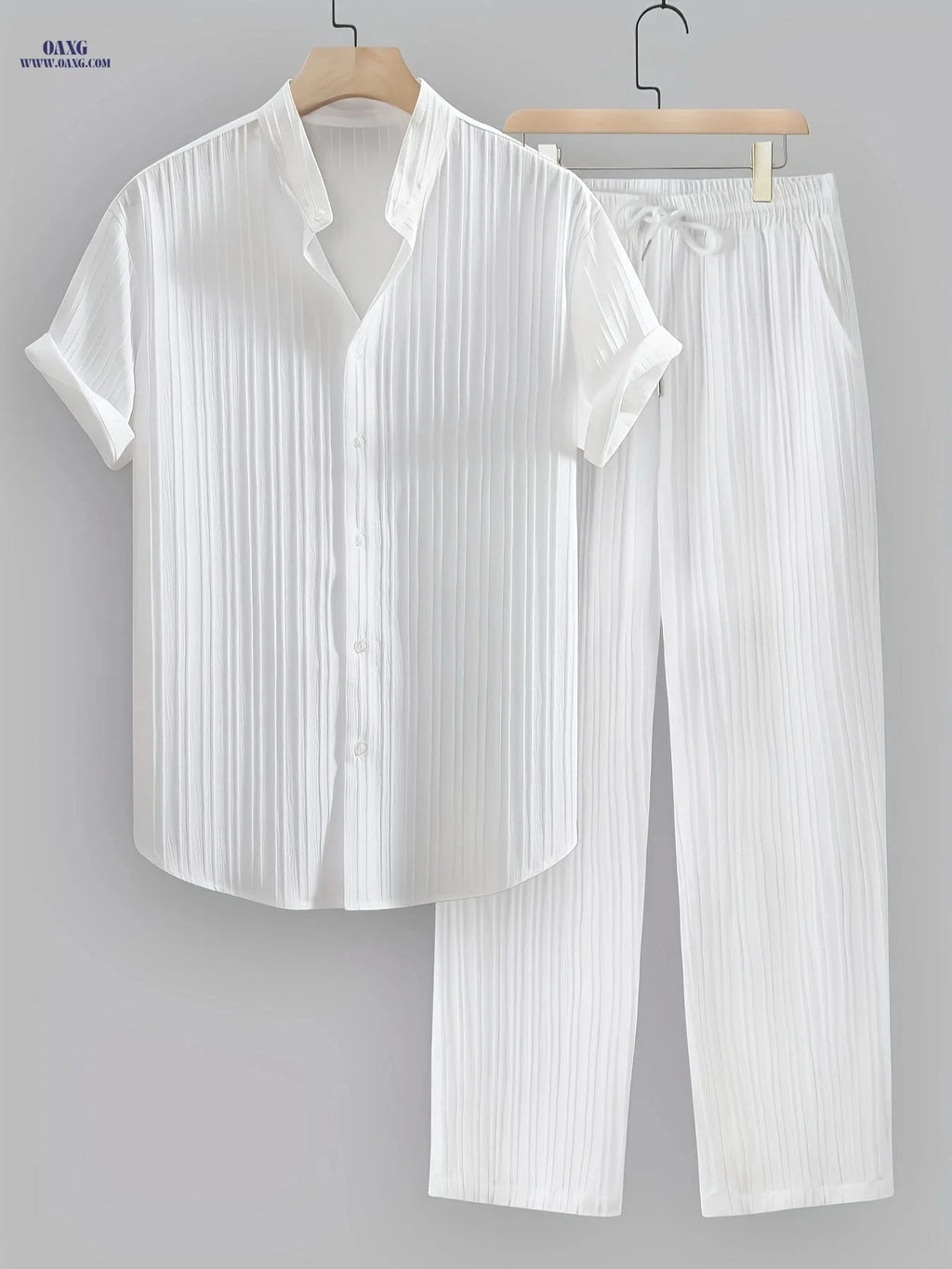 Men's Summer Casual Striped Set - Short Sleeve Shirt & Pants   OAXG 