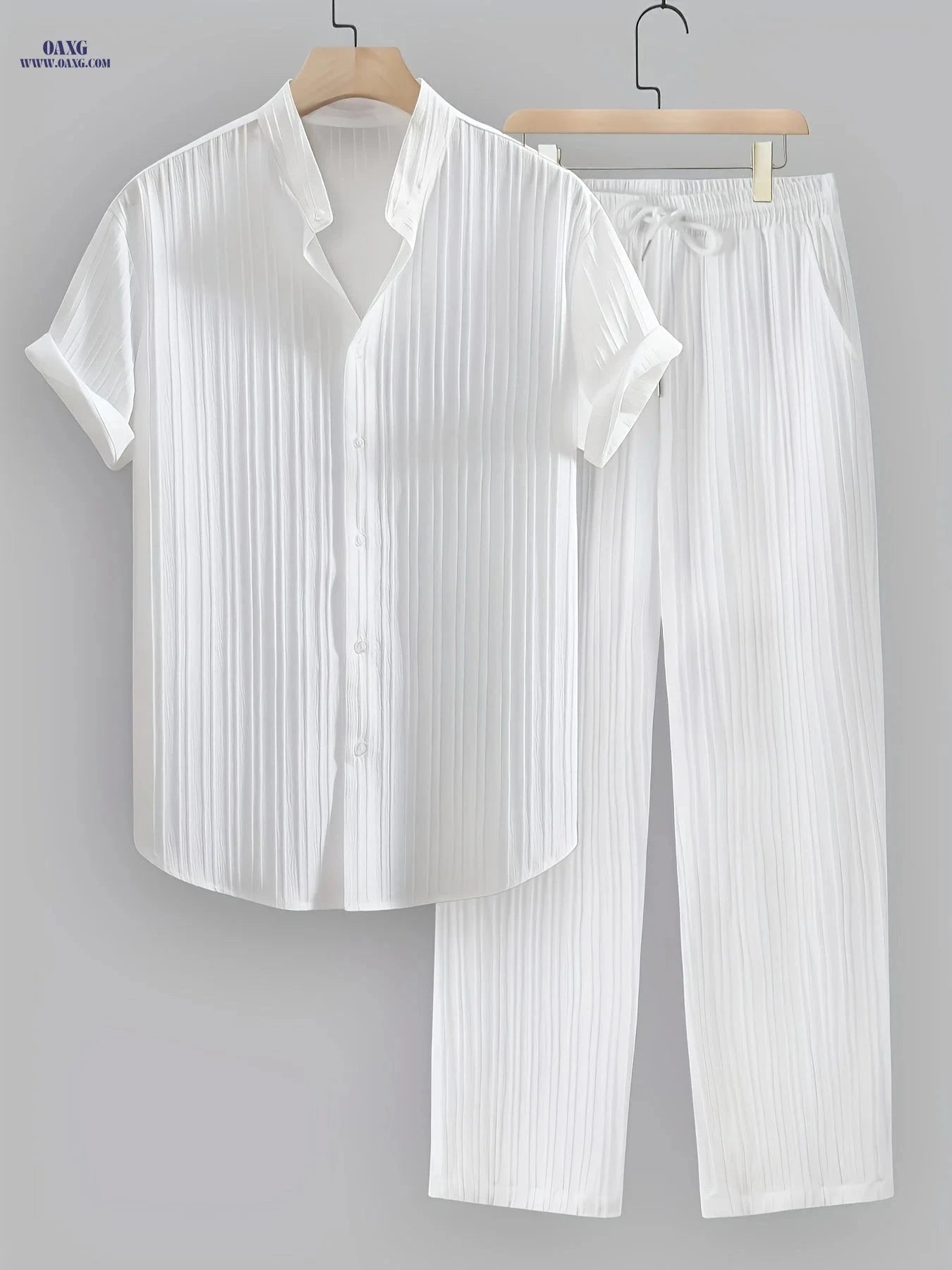 Men's Summer Casual Striped Set - Short Sleeve Shirt & Pants   OAXG 