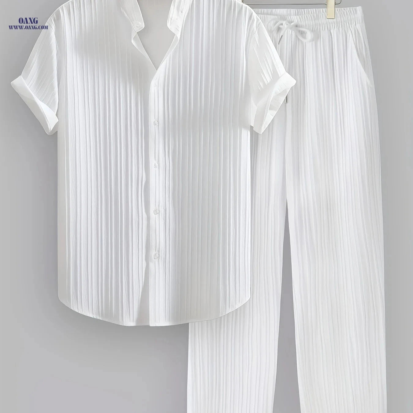 Men's Summer Casual Striped Set - Short Sleeve Shirt & Pants   OAXG Red / FR S