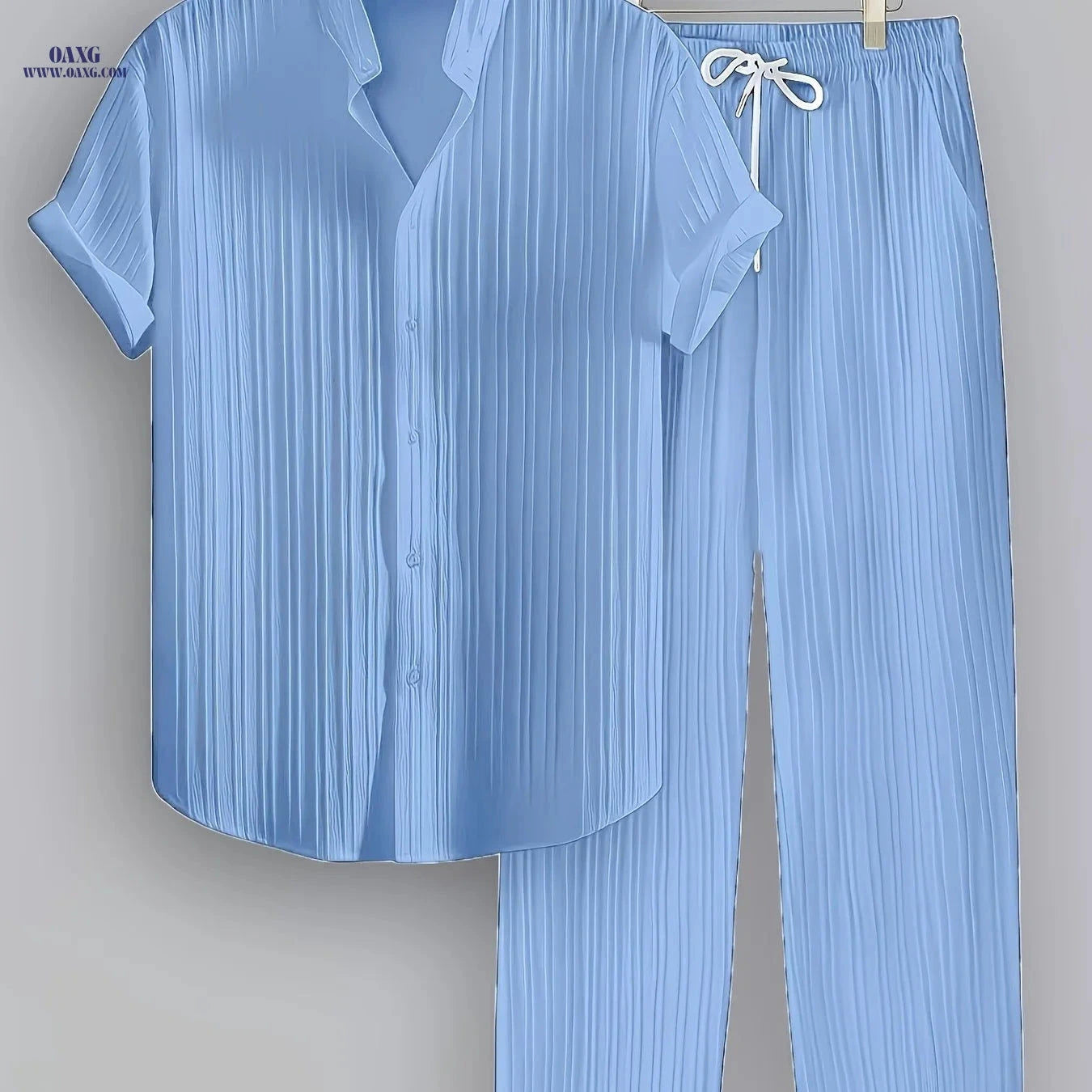 Men's Summer Casual Striped Set - Short Sleeve Shirt & Pants   OAXG Red / FR S