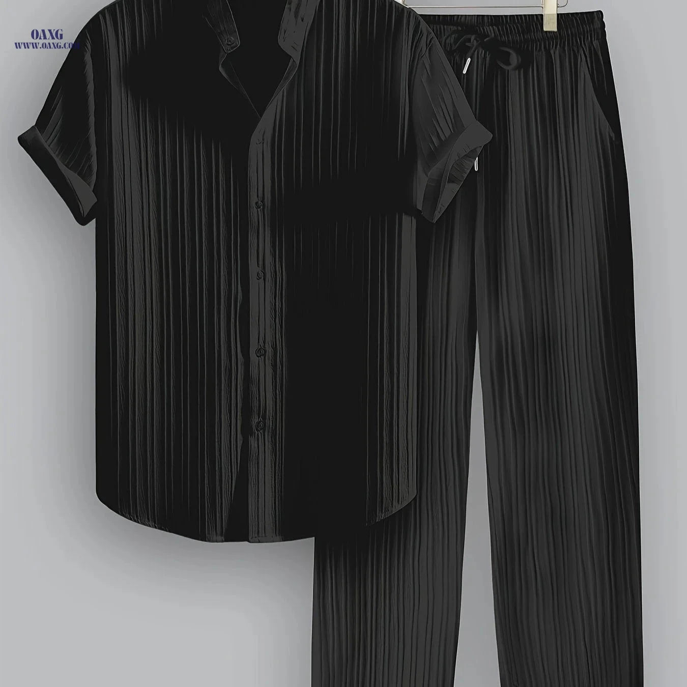 Men's Summer Casual Striped Set - Short Sleeve Shirt & Pants   OAXG 