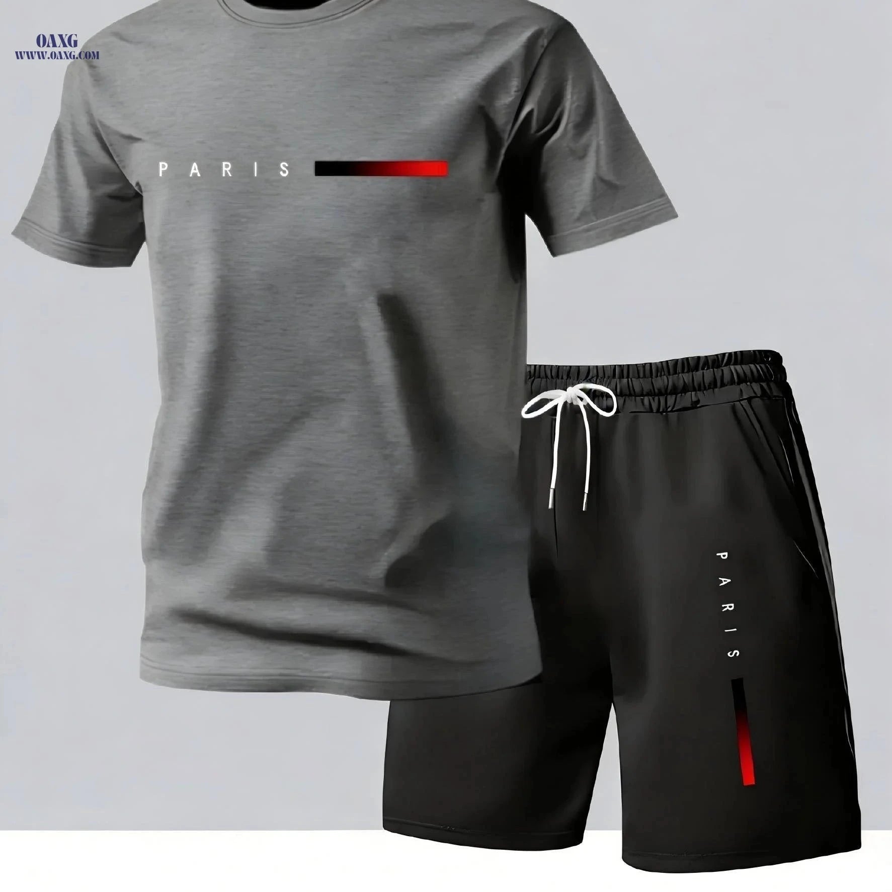 Men's Summer Casual T-Shirt & Shorts Set - PARIS Print Pattern   OAXG 