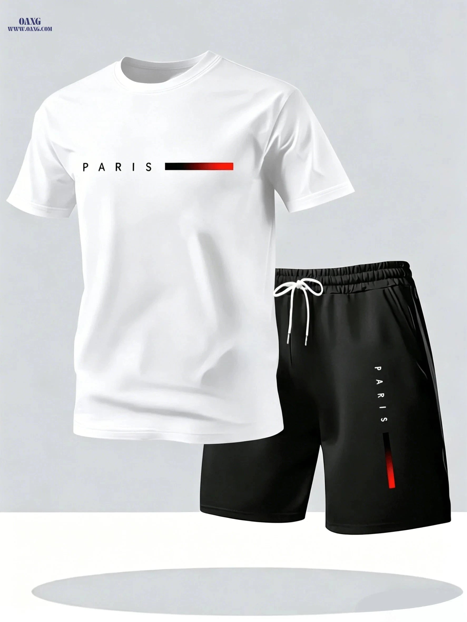 Men's Summer Casual T-Shirt & Shorts Set - PARIS Print Pattern   OAXG 