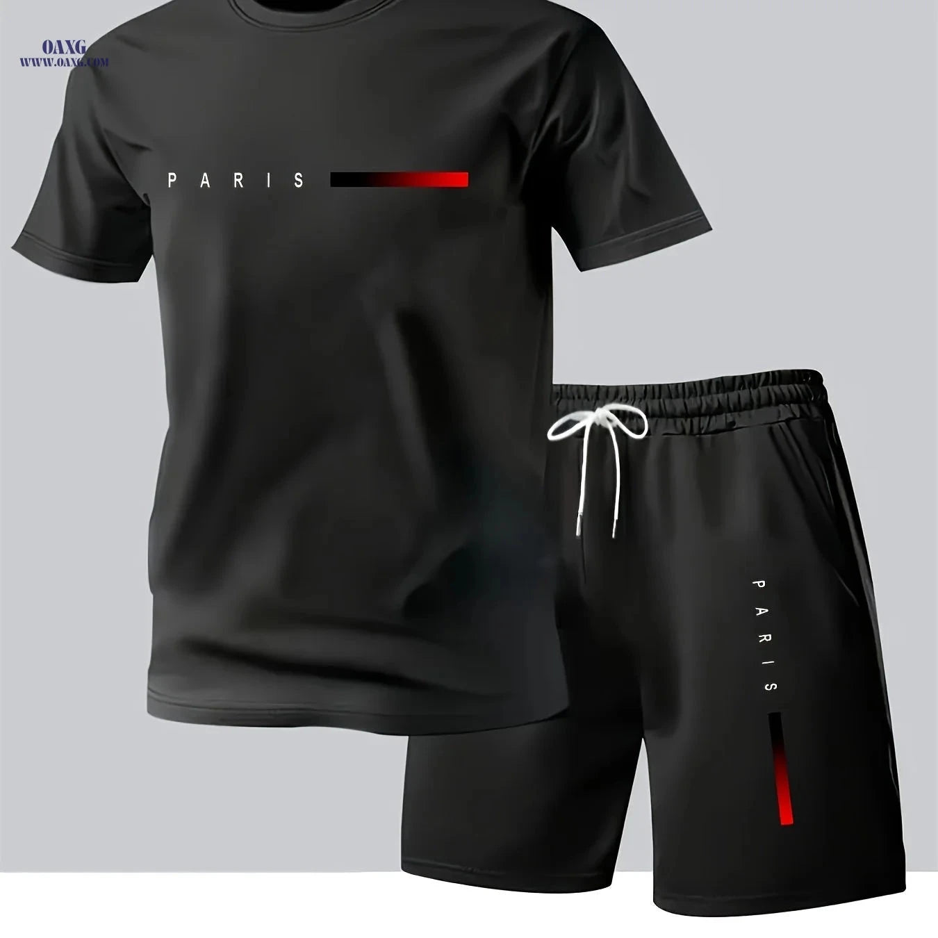 Men's Summer Casual T-Shirt & Shorts Set - PARIS Print Pattern   OAXG 