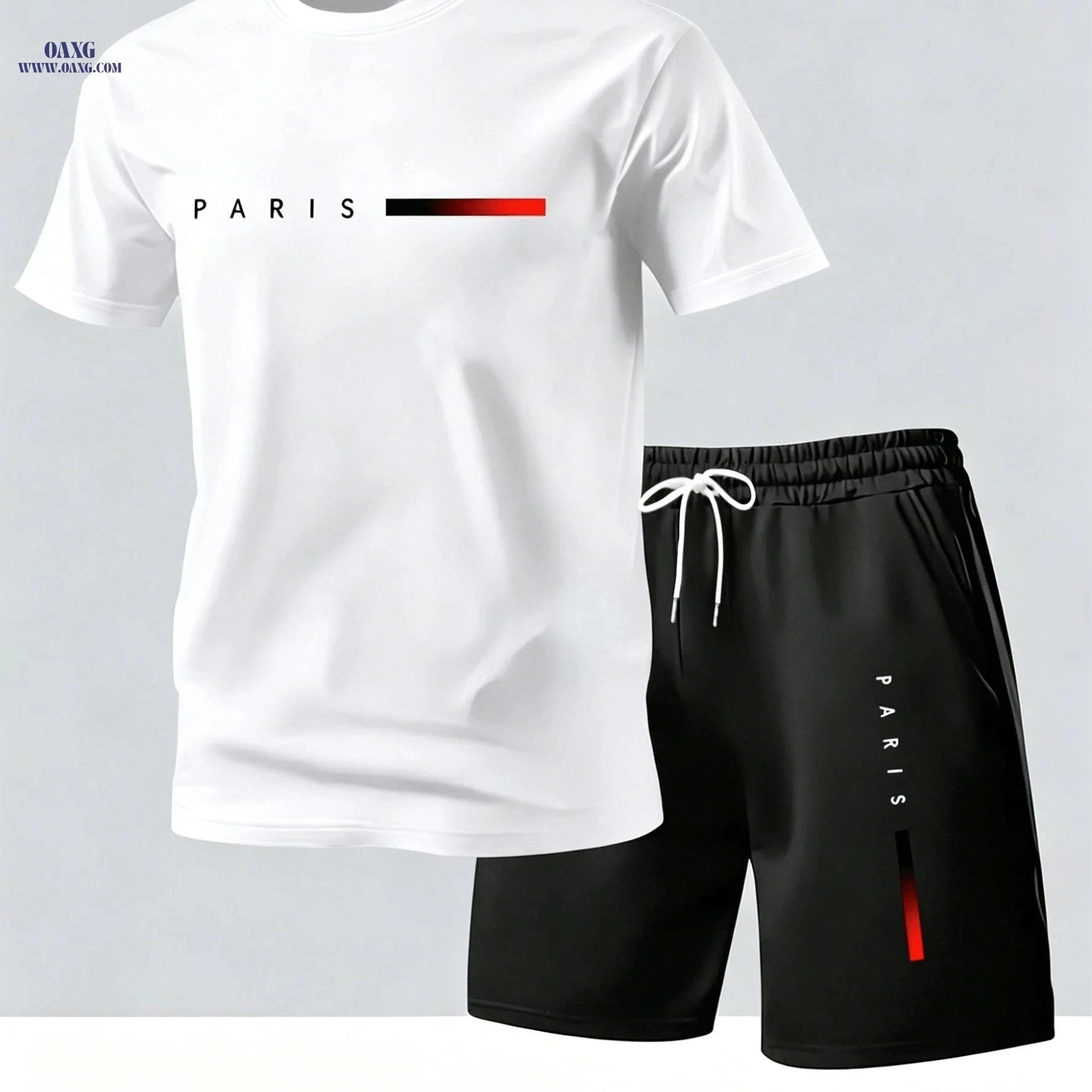 Men's Summer Casual T-Shirt & Shorts Set - PARIS Print Pattern   OAXG 